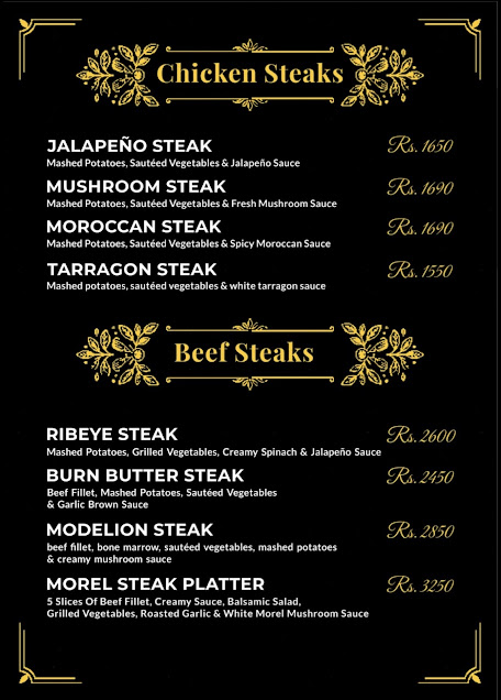Olive Fork printed menu: Steaks